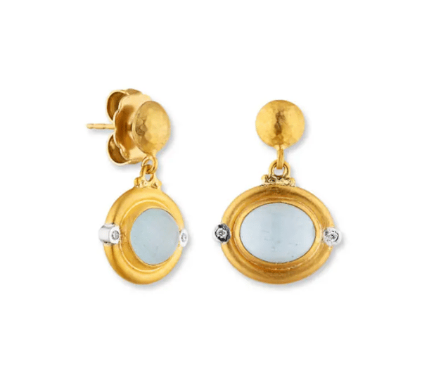 Lika Behar Collection Aquamarine and Diamond in 24K Matte Yellow Gold Drop Earrings