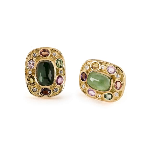 Katy Briscoe Tourmaline and Sapphire in 18K Polished Yellow Gold Post Earrings