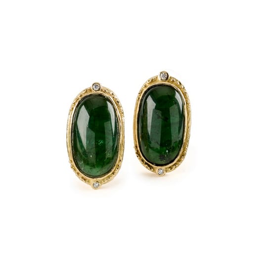 Katy Briscoe Tourmaline and Diamond in 18K Polished Yellow Gold Post Earrings