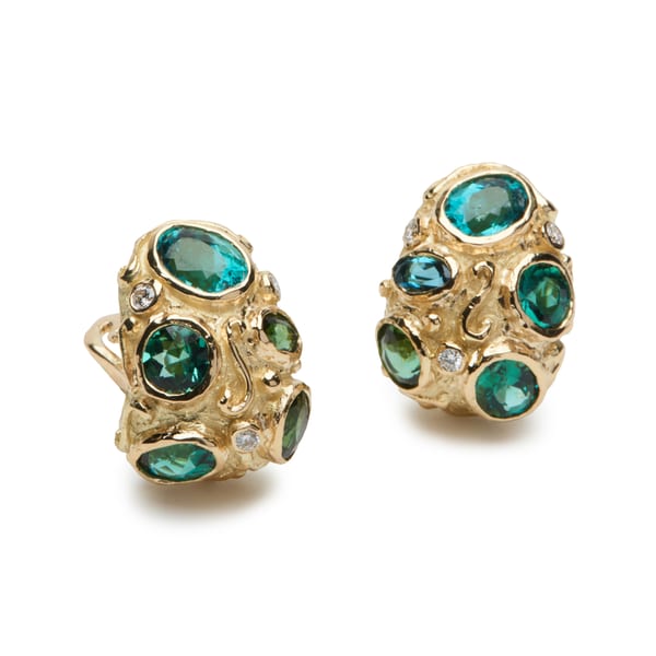 Katy Briscoe Tourmaline and Diamond in 18K Polished Yellow Gold Post Earrings