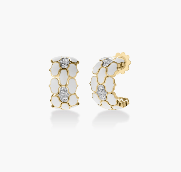Roberto Coin Cobra Enamel and Diamond in 18K Polished Yellow Gold Hoop Earrings