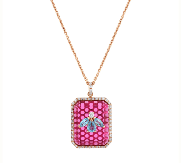 Bee Goddess Diamond 14K Polished Rose Gold Pendant Necklace