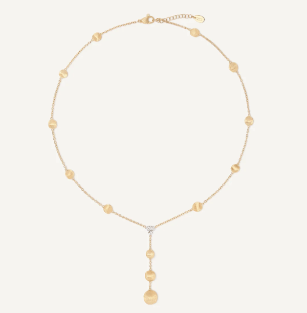 Marco Bicego Africa Diamond 18K Engraved Yellow Gold Lariat Necklace