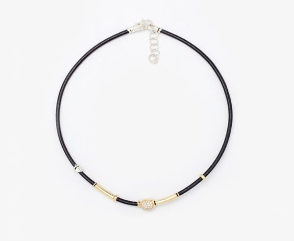 MISANI Diamond 18K Black Leather Collar Necklace