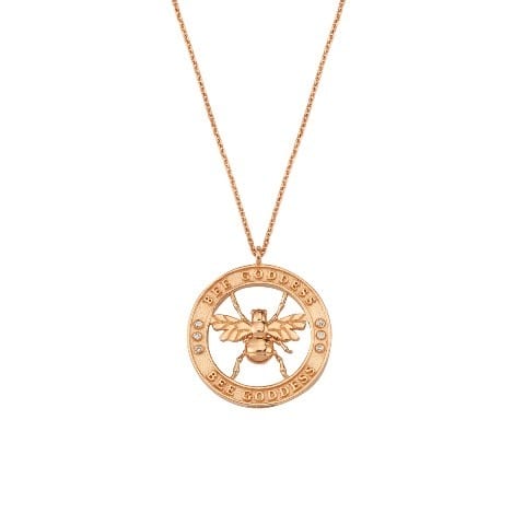 Bee Goddess Diamond 14K Polished Rose Gold Pendant Necklace