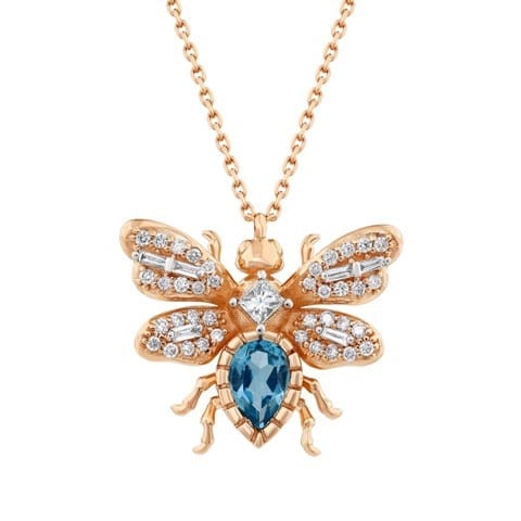 Bee Goddess Diamond 14K Polished Rose Gold Pendant Necklace