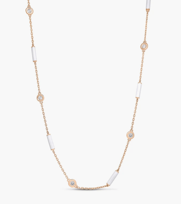 Roberto Coin Princess Flower Diamond 18K Polished Rose Gold Station Necklace