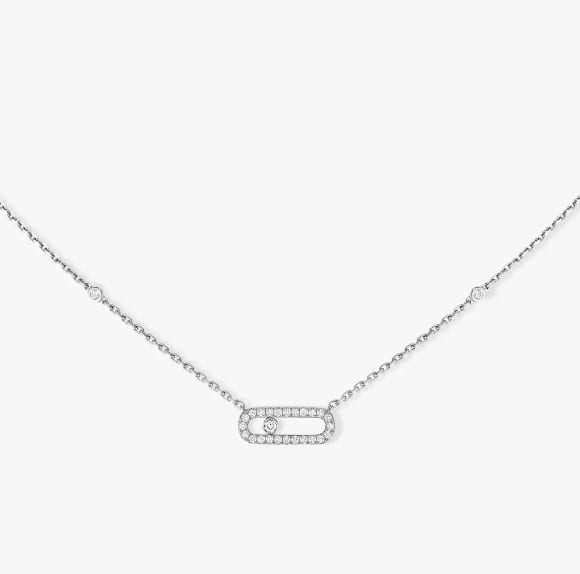 Messika Move Diamond 18K Polished White Gold Pendant Necklace