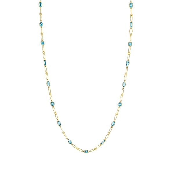 Sloane Street Swiss Blue Topaz 18K Strie Detail Yellow Gold Chain Necklace