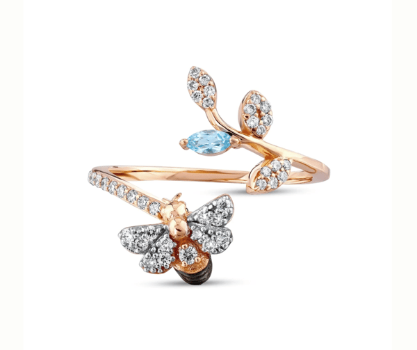 Bee Goddess Diamond 14K Polished Rose Gold Band Ring