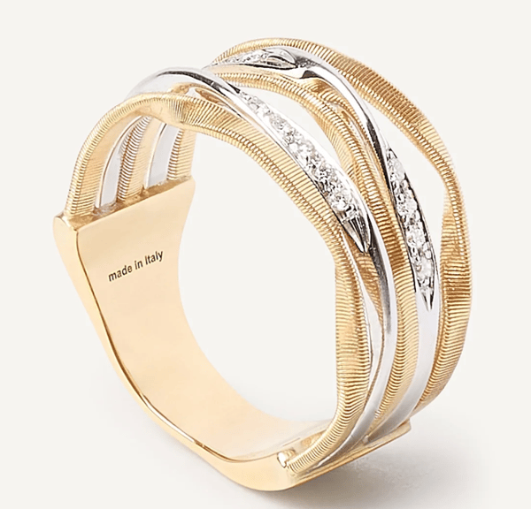 Marco Bicego Marrakech Onde Diamond 18K Engraved Yellow Gold Band Ring