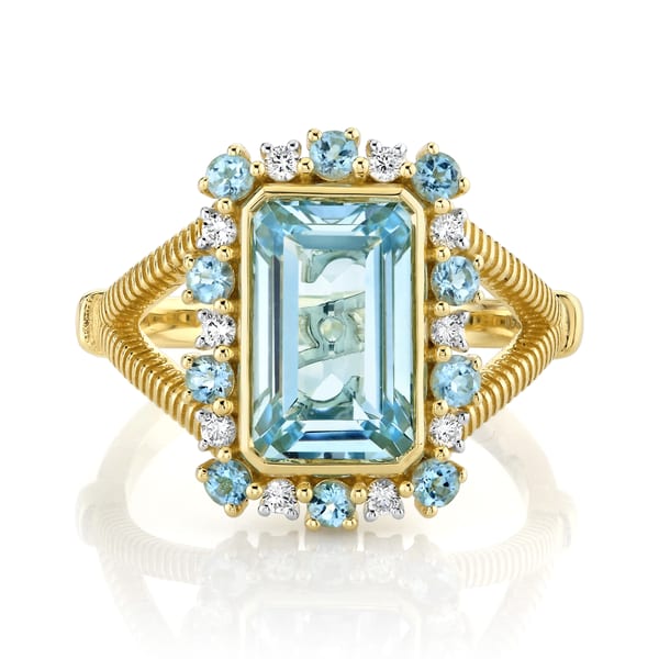 Sloane Street Topaz 18K Strie Detail Yellow Gold Band Ring