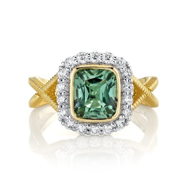 Sloane Street Tourmaline 18K Strie Detail Yellow Gold Band Ring