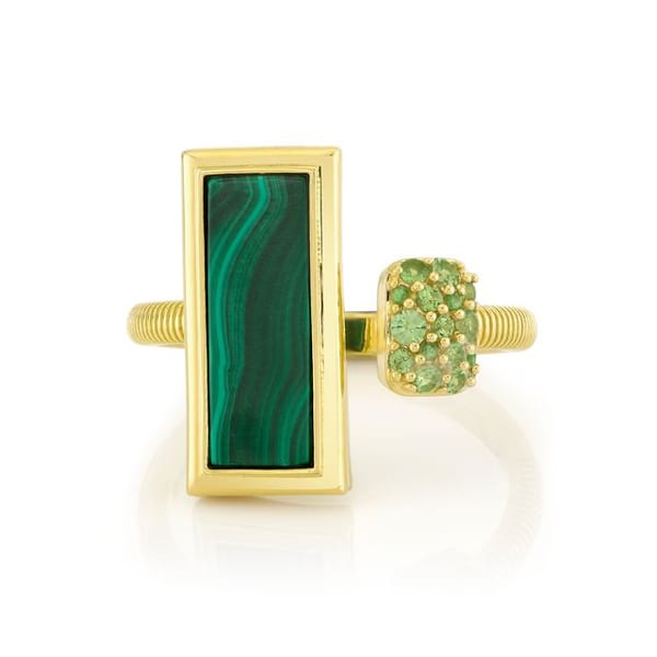 Sloane Street Malachite 18K Strie Detail Yellow Gold Band Ring