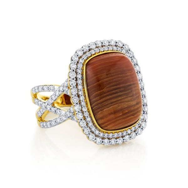 Sloane Street Diamond 18K Strie Detail Yellow Gold Cocktail Ring